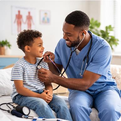 Nurse caring for elderly patient at home